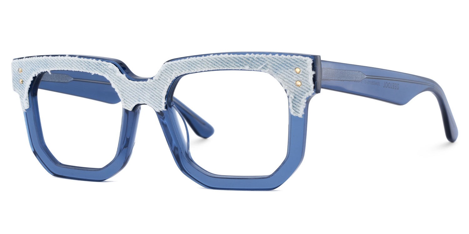 Men's Blue Glasses With Light Blue Denim Decorated2