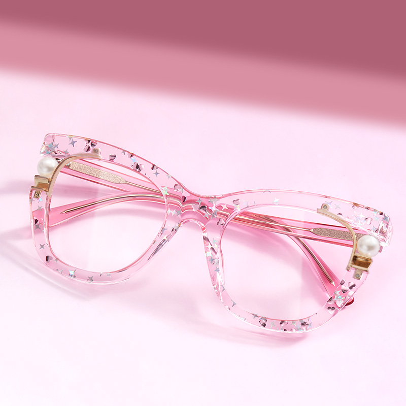 ZEELOOL Pearl Cateye Pink Glasses