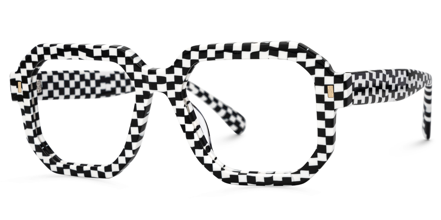 Joeann Geometric Black-White Checkered Glasses1