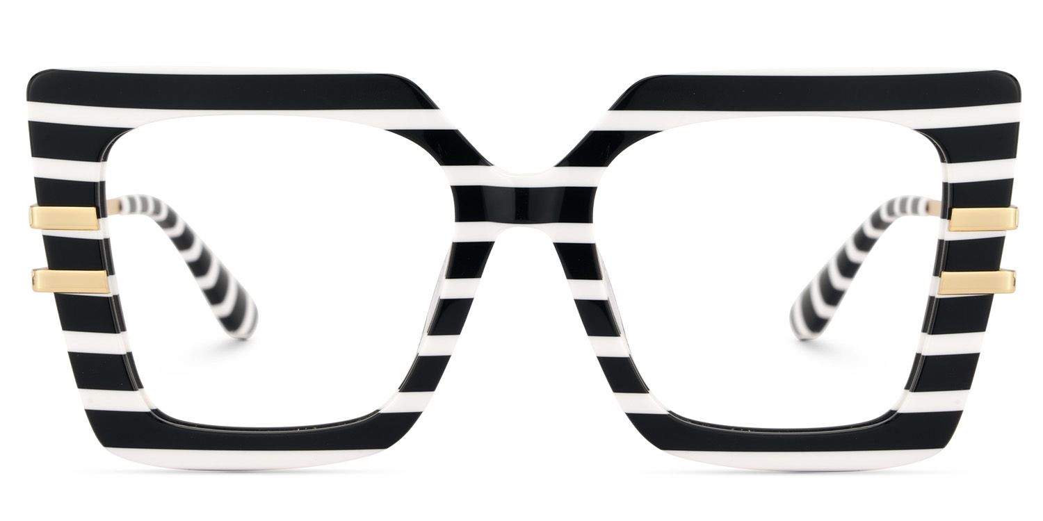 Square Frame Fashion Glasses With Black-White Strips0
