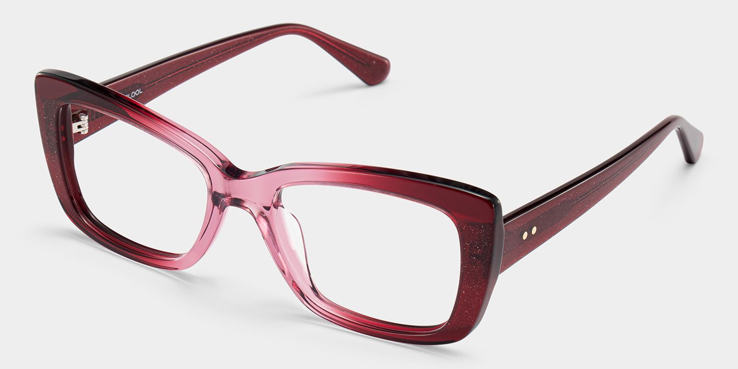 Leona Rectangle Red Gradient Glitter Glasses Frames | ZEELOOL2