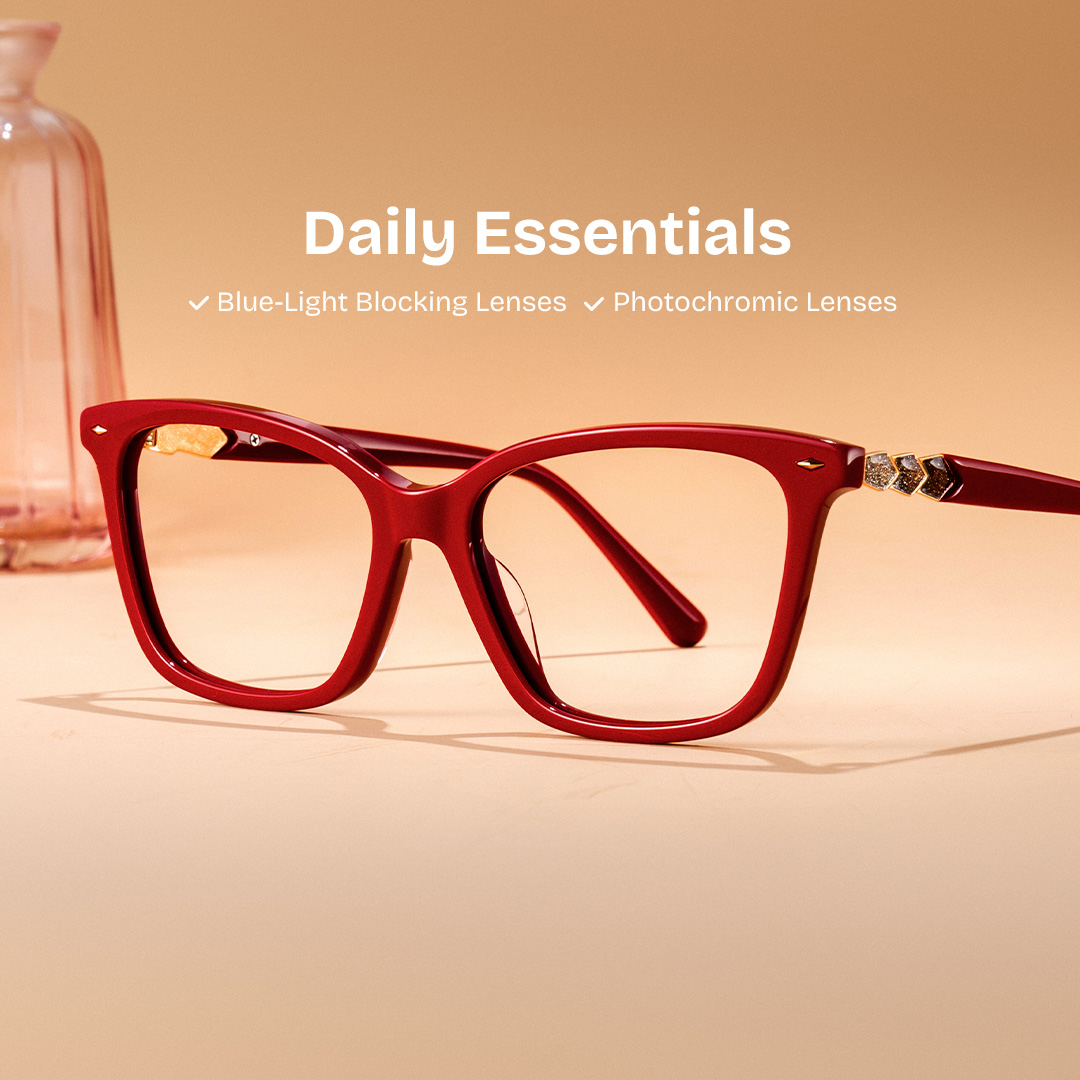 Theo Acetate Red Frame Glasses with Square Shape | ZEELOOL UK0