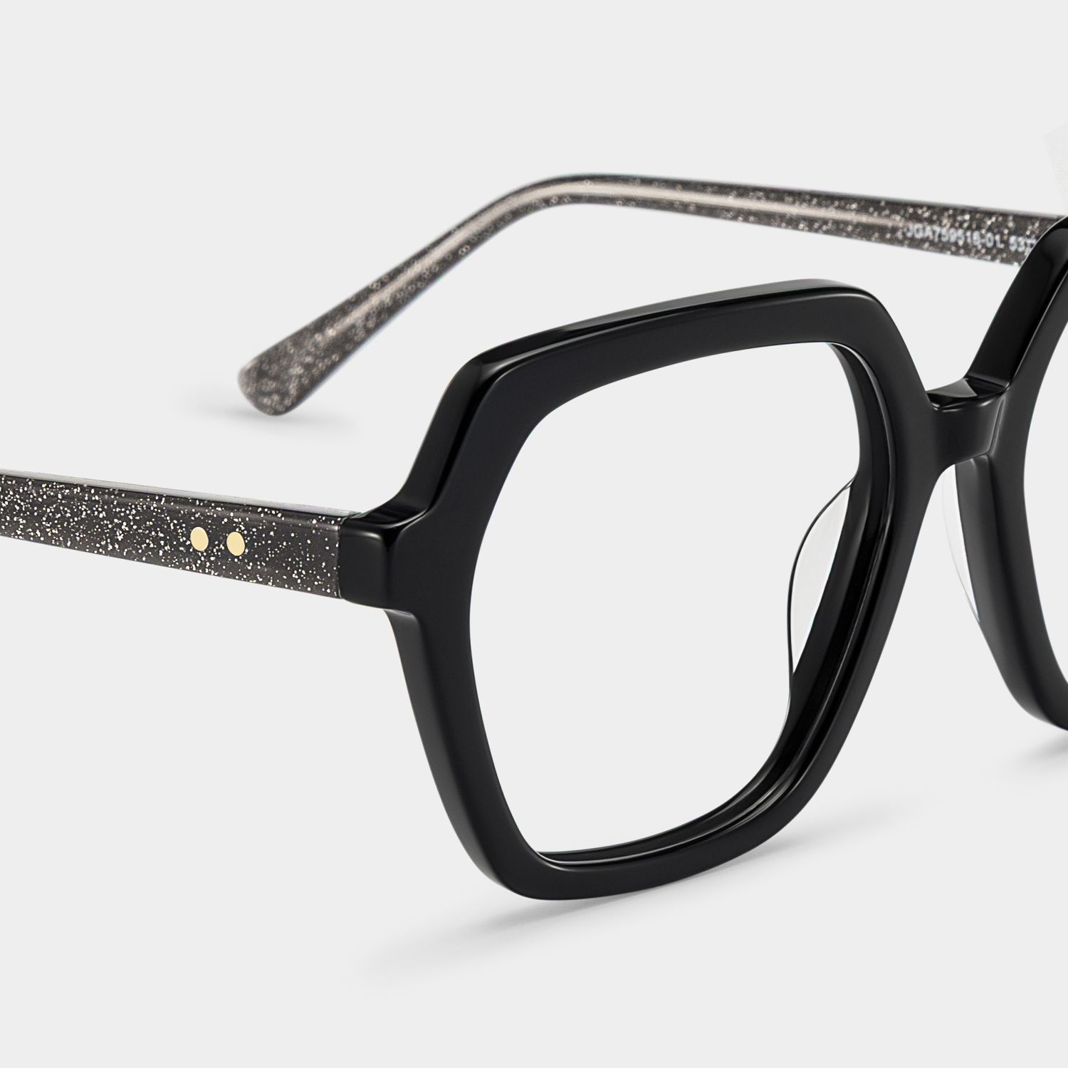 Devon Black Hexagon Glasses Frames with Dark Grey Sparkling | ZEELOOL4