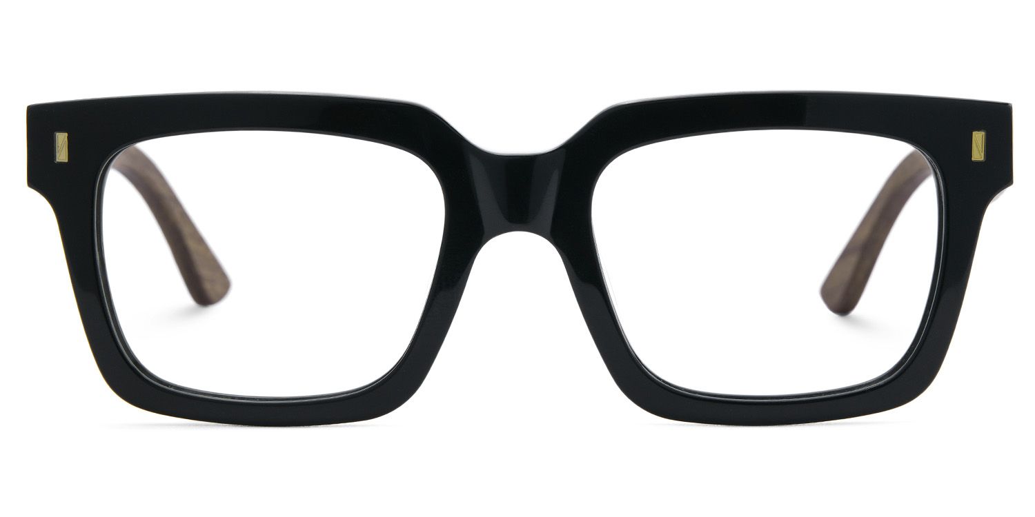 Black Rectangle Glasses With Wood Temples For Men1