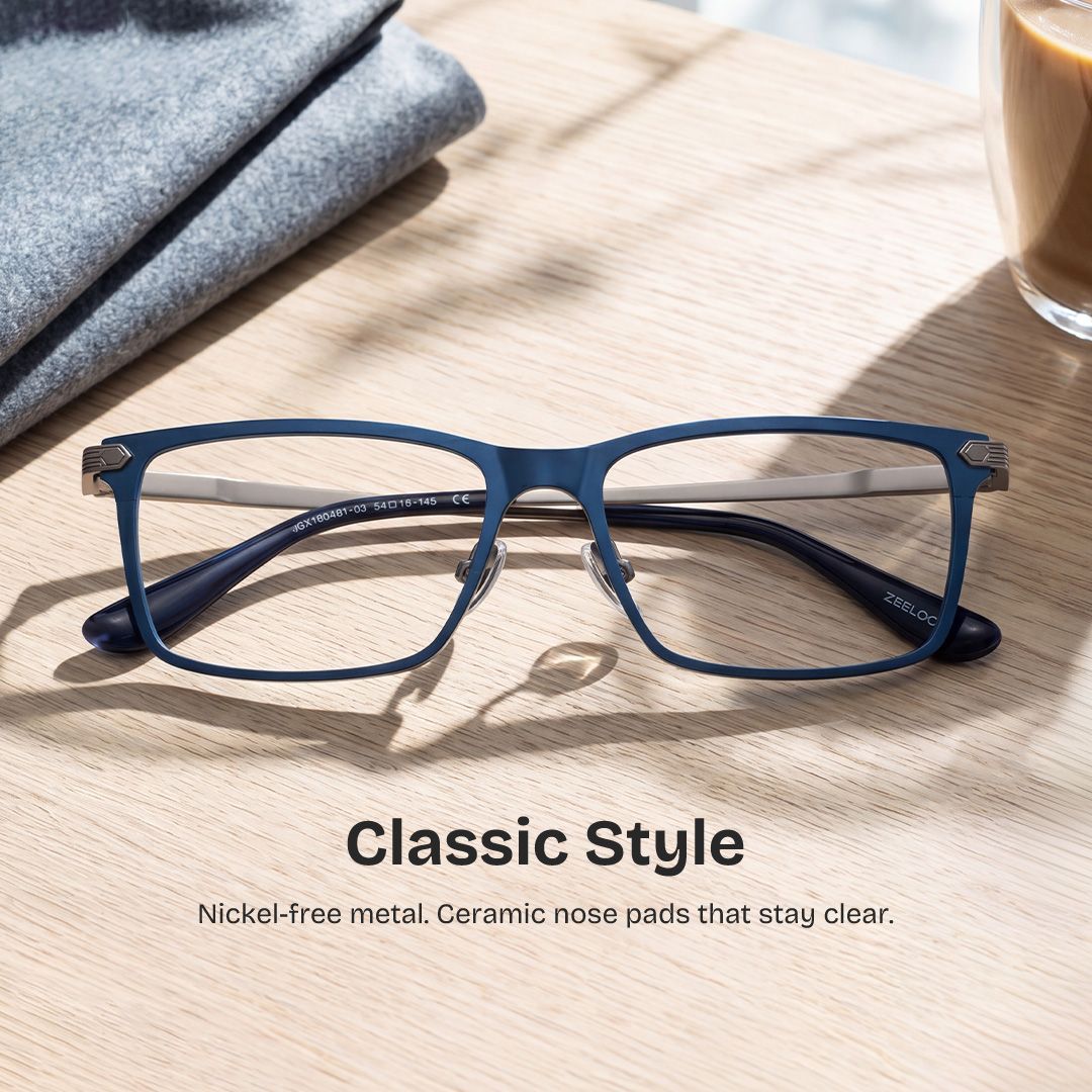 Alexander Blue Full Rim Rectangle Glasses for Men | ZEELOOL0