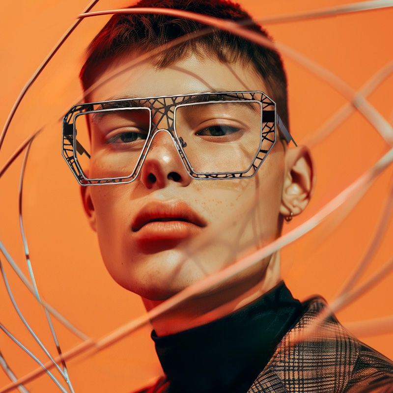 Blake Black-Silver Glasses with Geometric Extra Large Frames | ZEELOOL UK5