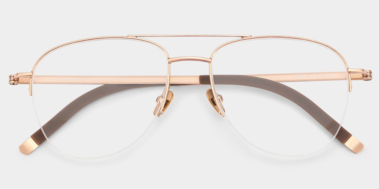 Grayson Half Rim Aviator Eyeglasses in Gold Wide Frames | ZEELOOL1