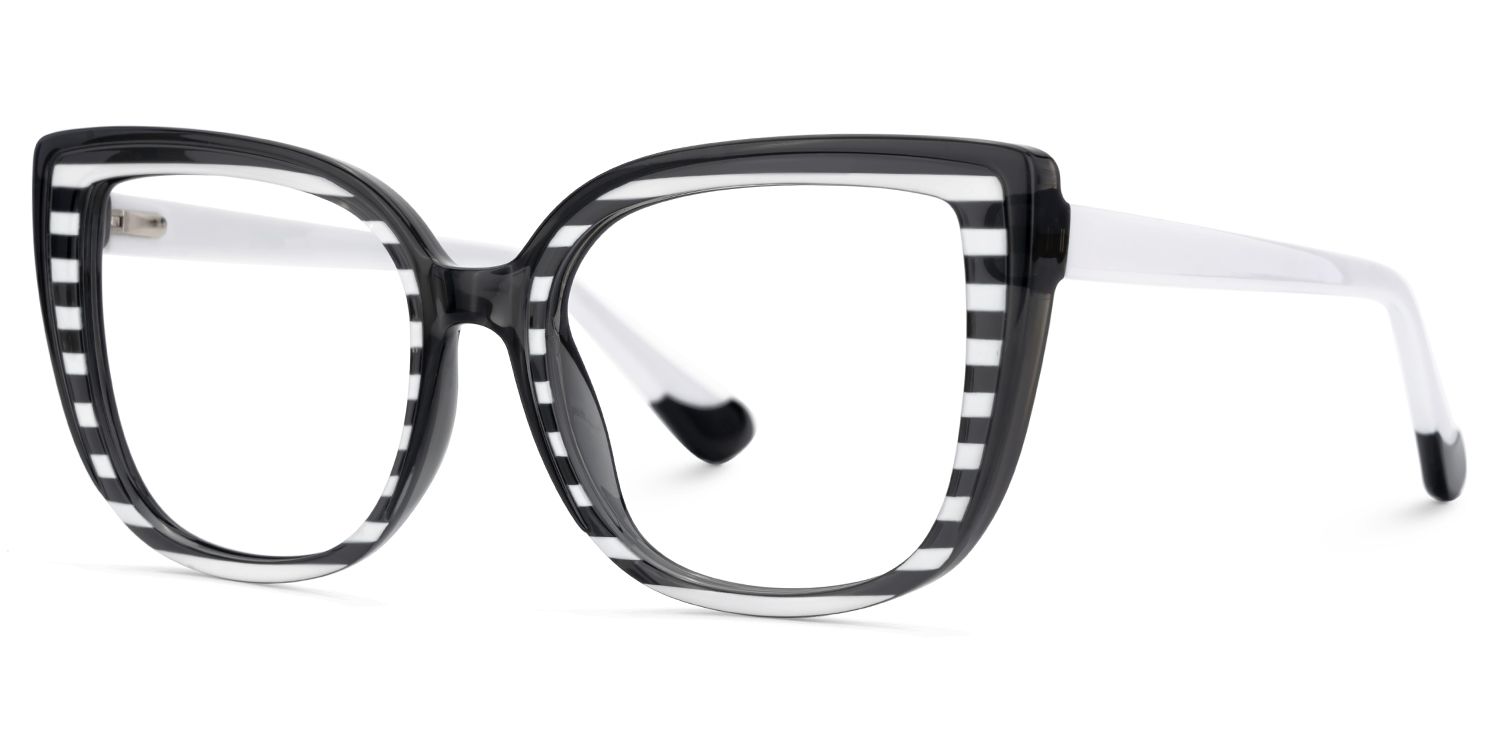 Large Black White Eyeglasses Frames With Cat Eye Shape3