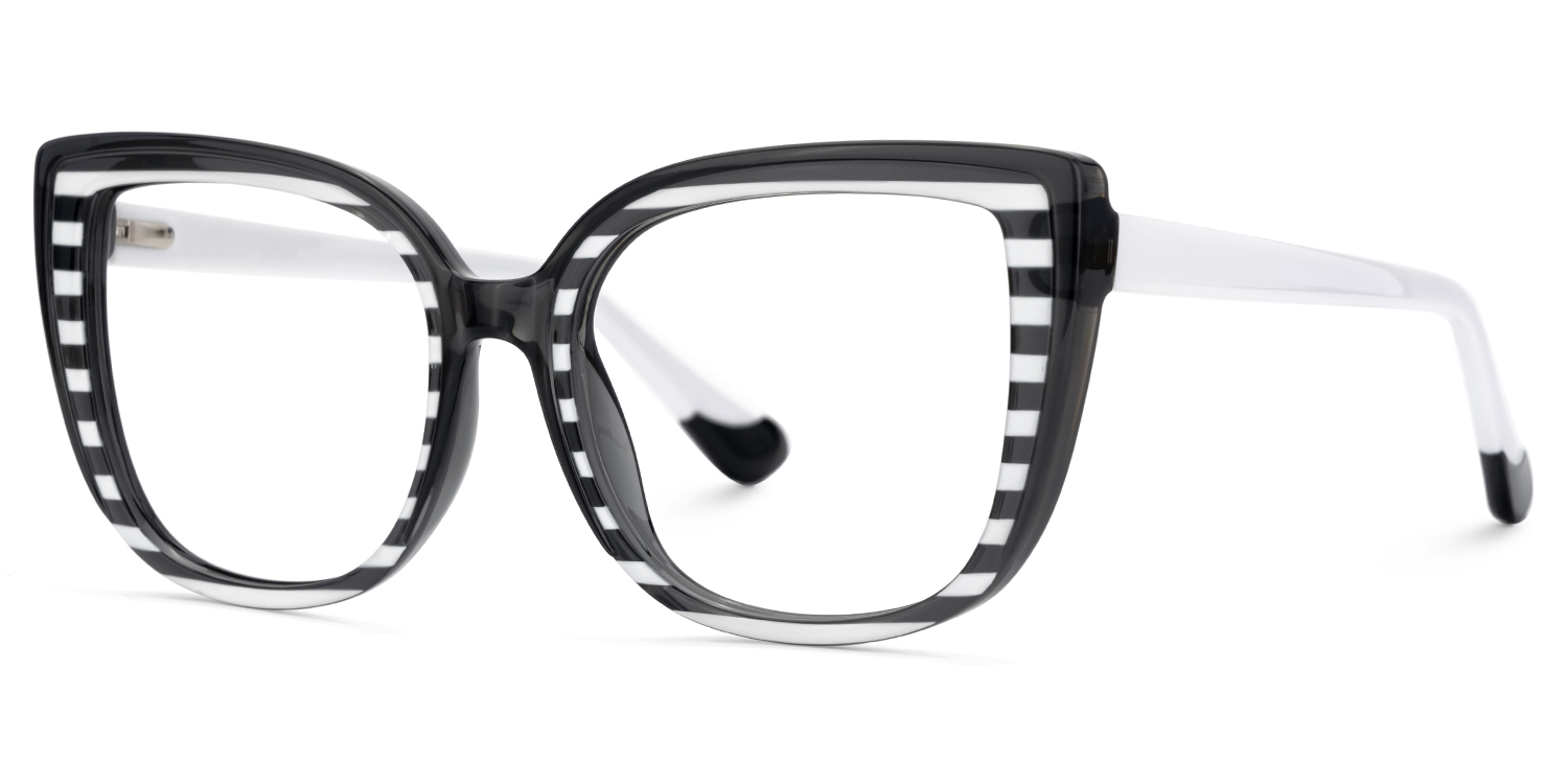 Large Black White Eyeglasses Frames With Cat Eye Shape3