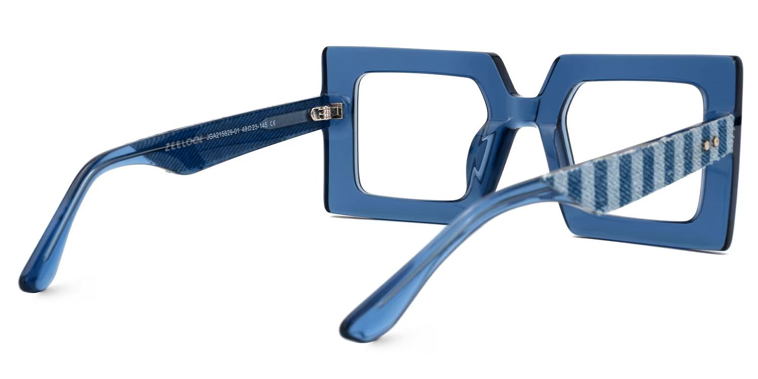 Tiffaney Blue Square Eyewear with Denim Striped Temples3