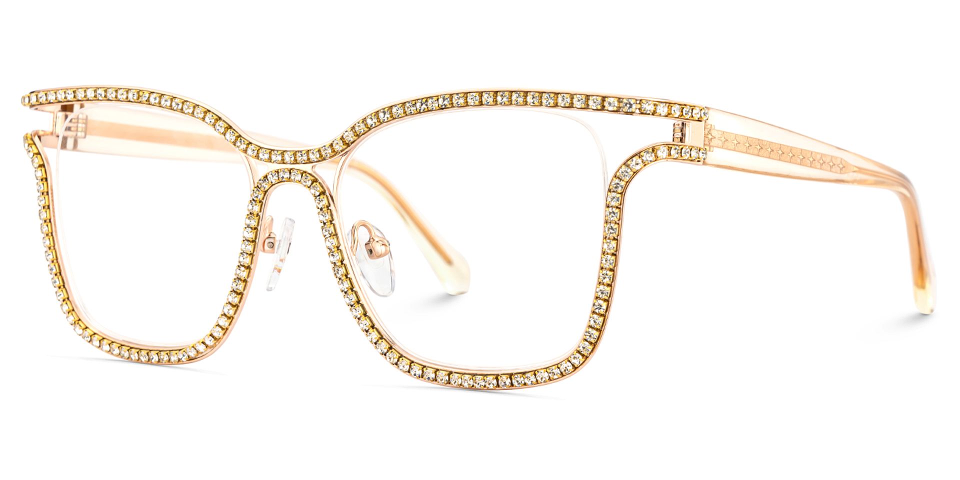 Half Rim Square Glasses With Decorated Shiny Diamonds3