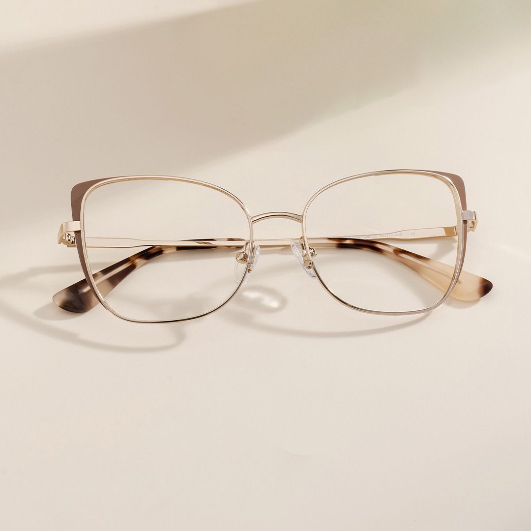 Tessa Khaki Gold Frame Glasses with Cat eye Frame Online | ZEELOOL UK0