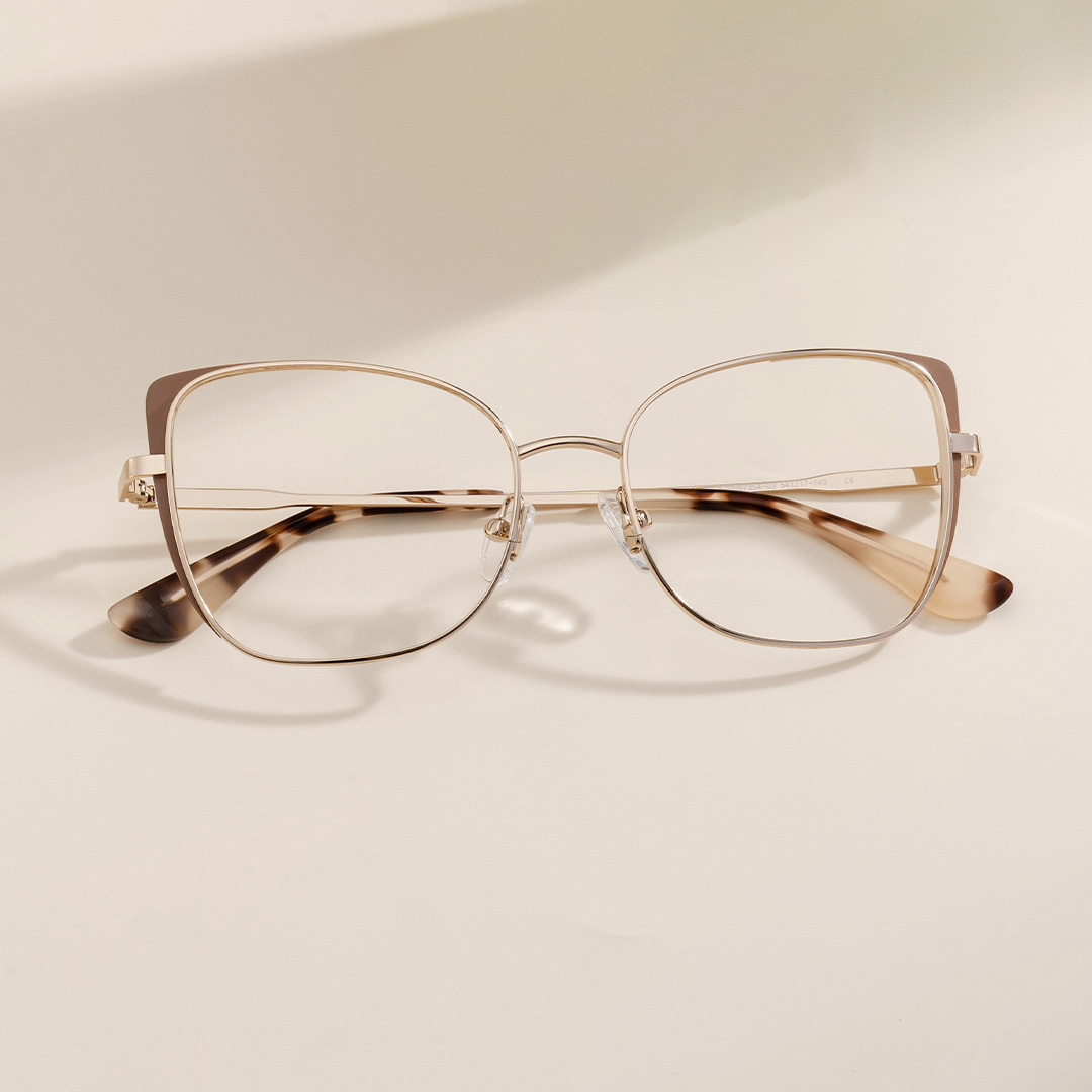 Tessa Khaki Gold Frame Glasses with Cat eye Frame Online | ZEELOOL UK0