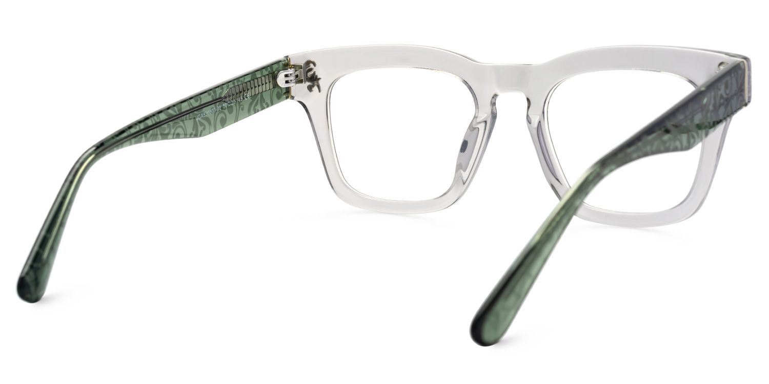 Square Gray Classic Glasses With Green Arms - Dodard Acetate Frame Glasses3