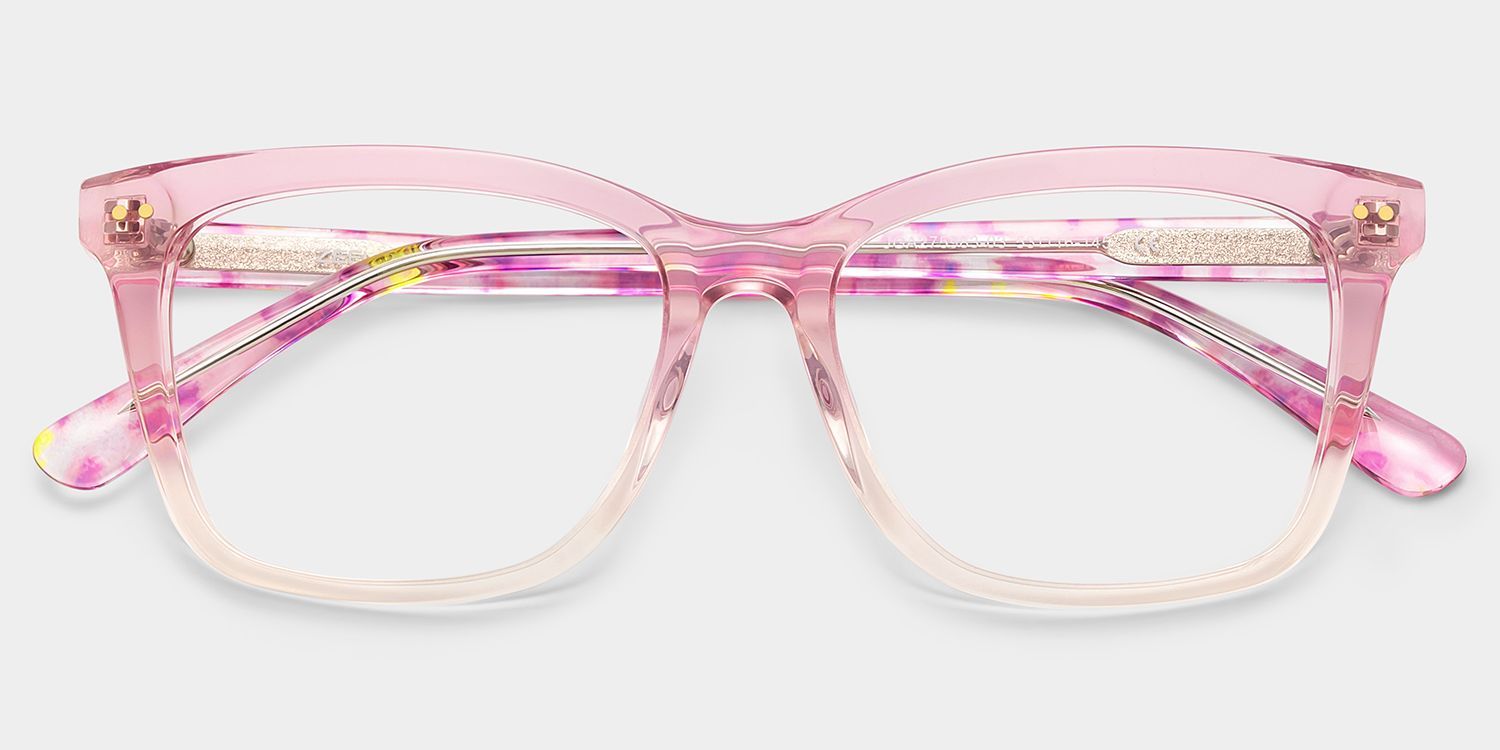 Layla Floral Pink Square Acetate Glasses for Women | ZEELOOL2