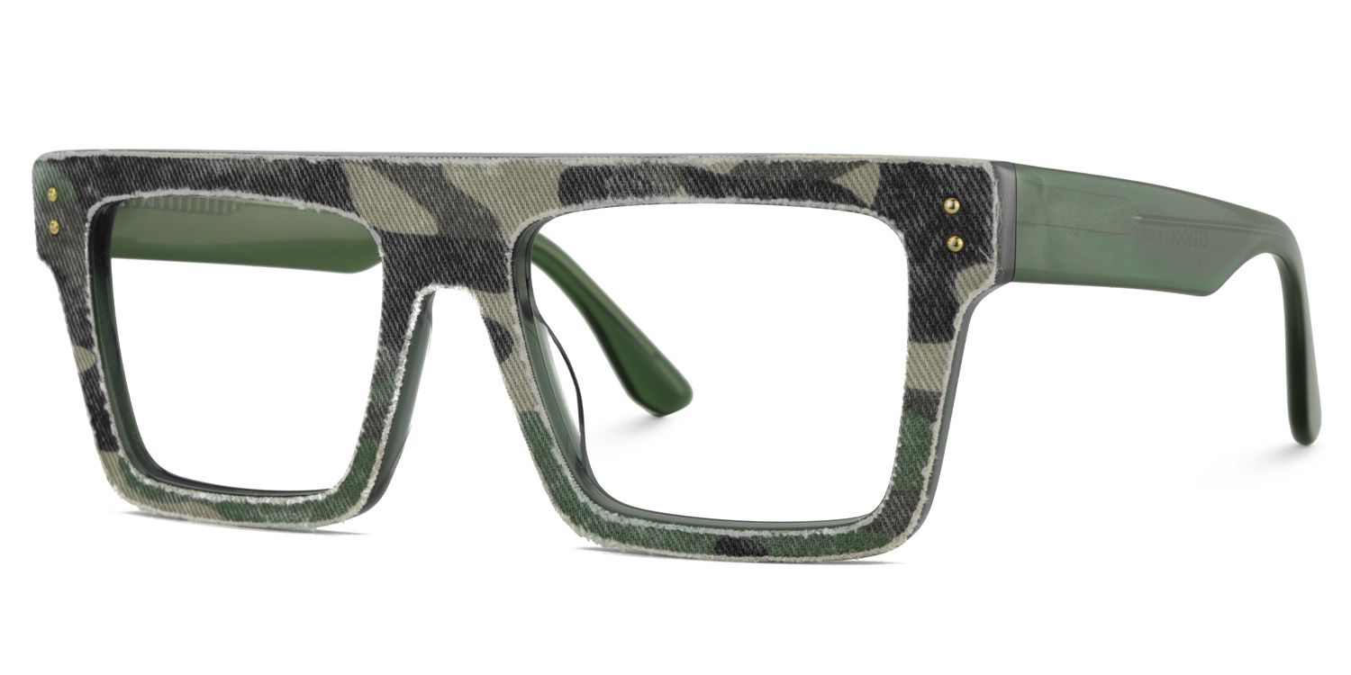 Vintage Rectangle Glasses With Green Denim3