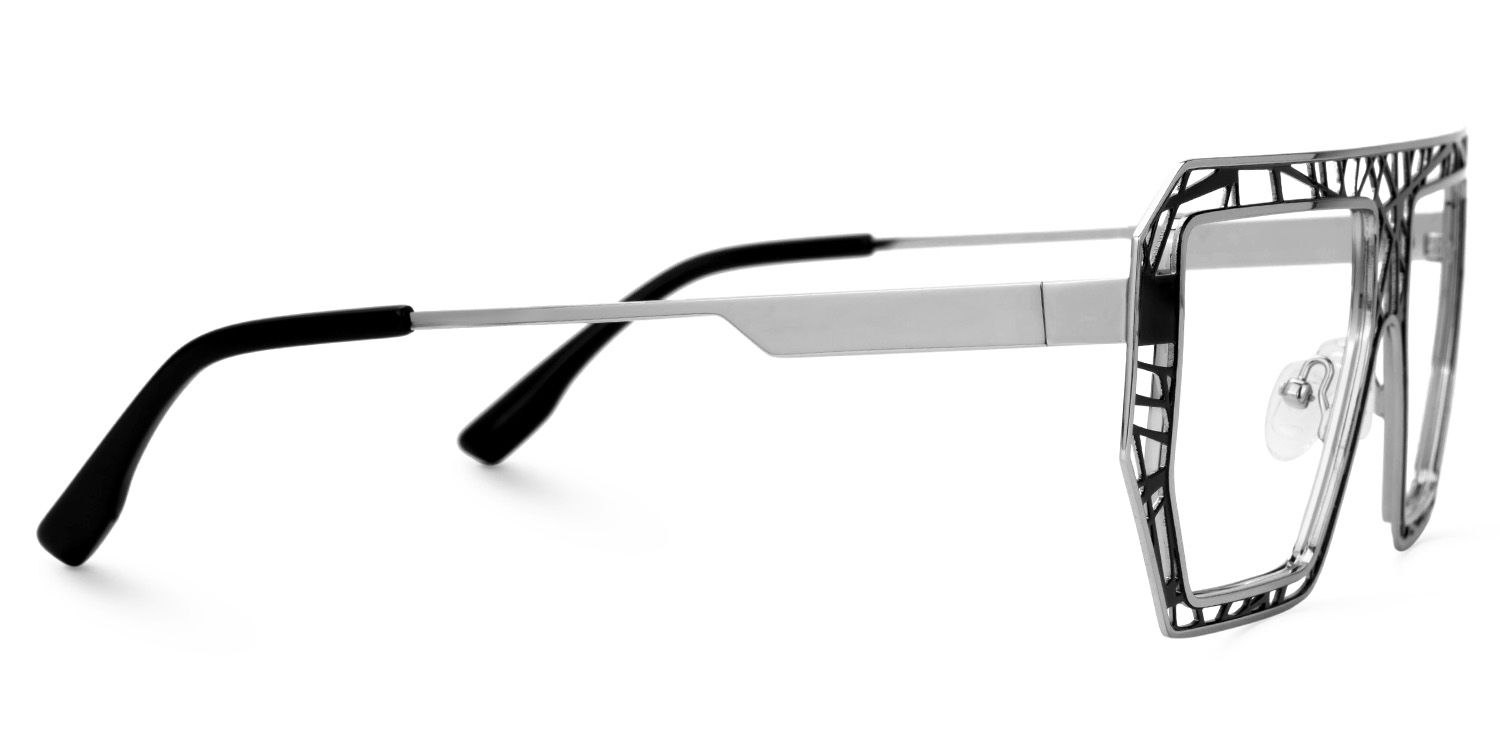 Blake Black-Silver Glasses with Geometric Extra Large Frames | ZEELOOL UK3