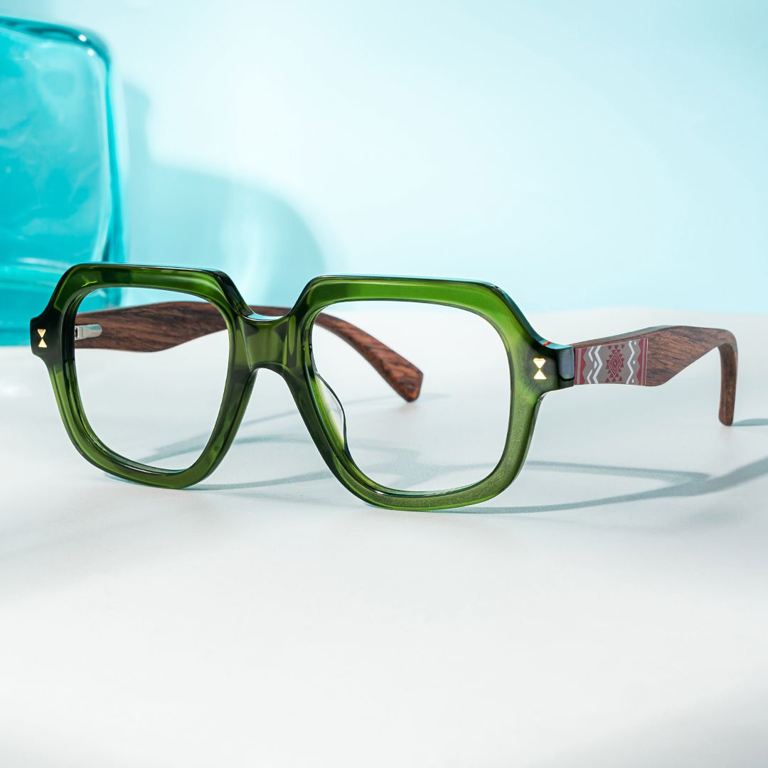 Green Prescription Glasses With Geometric Shape for Men0