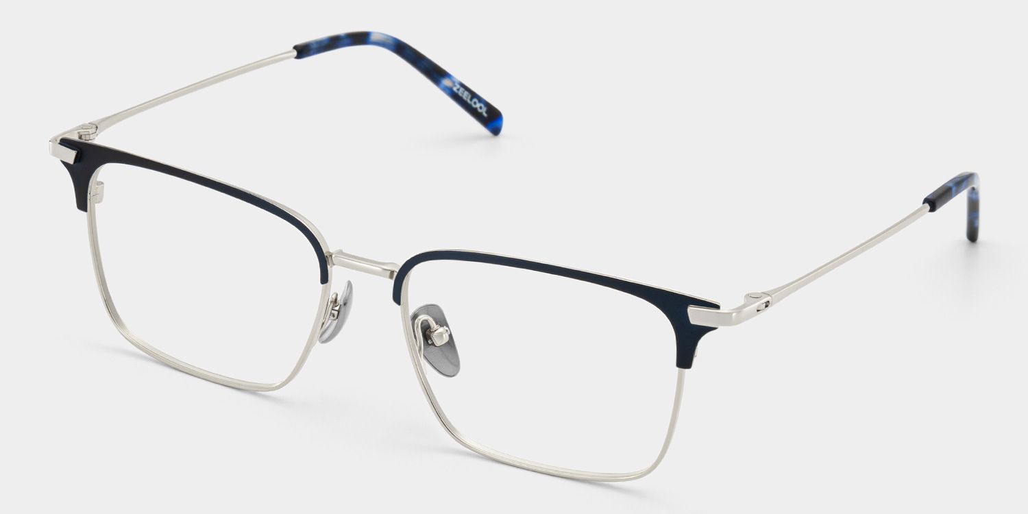 Maxwell Blue Browline Glasses Frames in Titanium for Men | ZEELOOL UK2