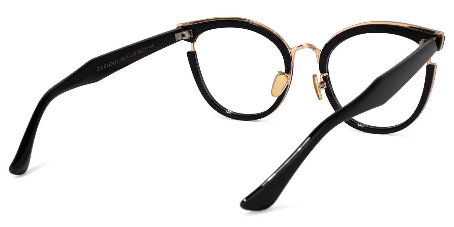 Laraine Cat Eye Black Frame Glasses with Gold Trim4