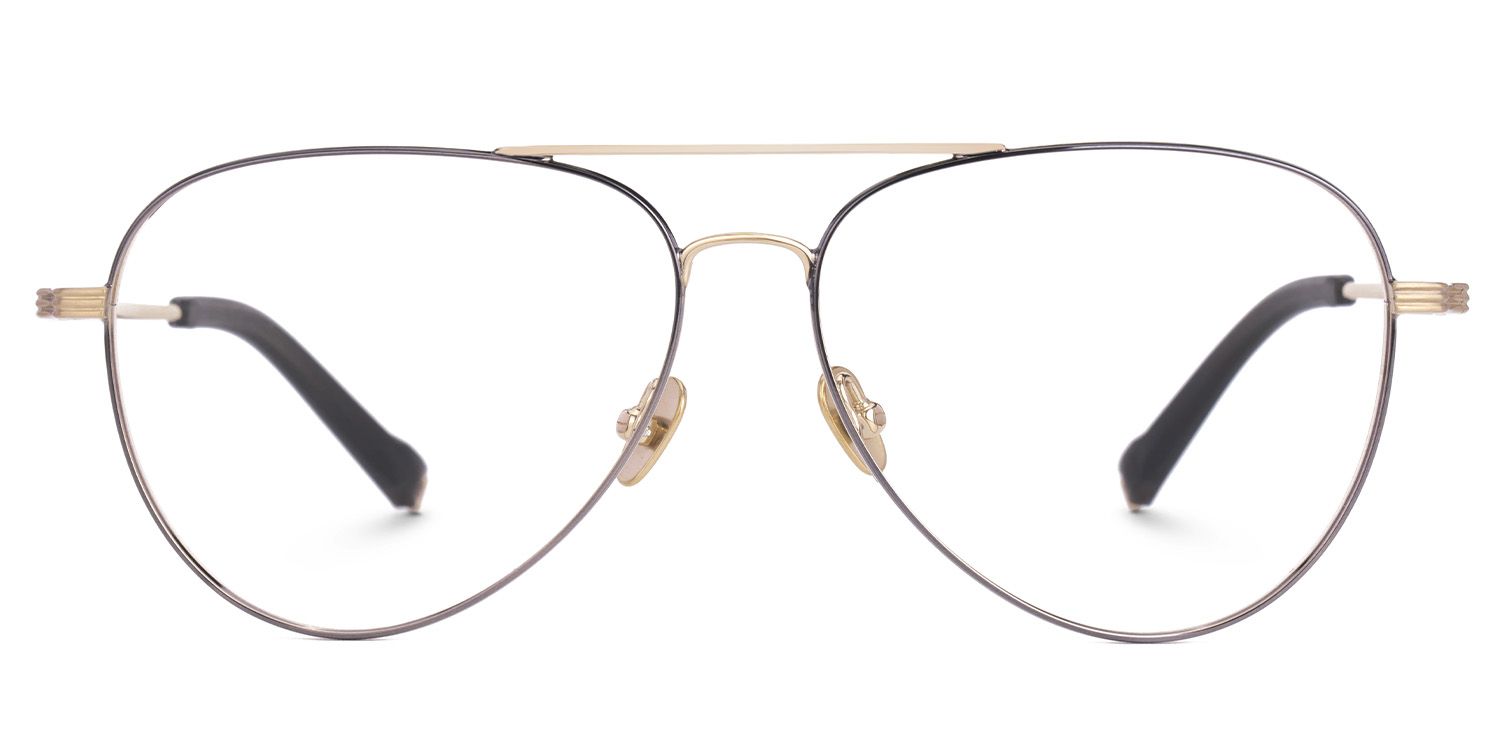 Vernell Thin Black and Gold Prescription Glasses in Aviator Design0