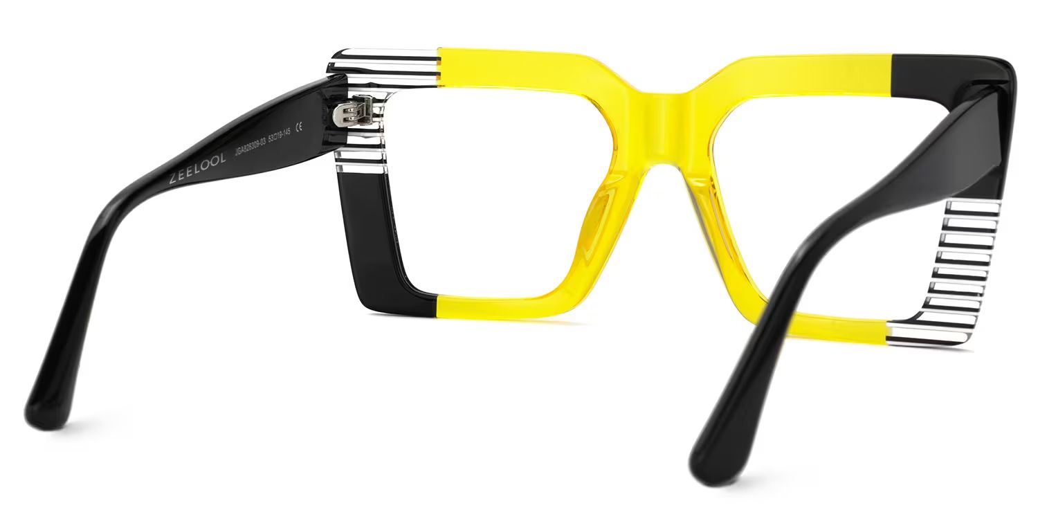 Shamika Large Black and Yellow Eyeglasses with Rectangle Frames | ZEELOOL UK3