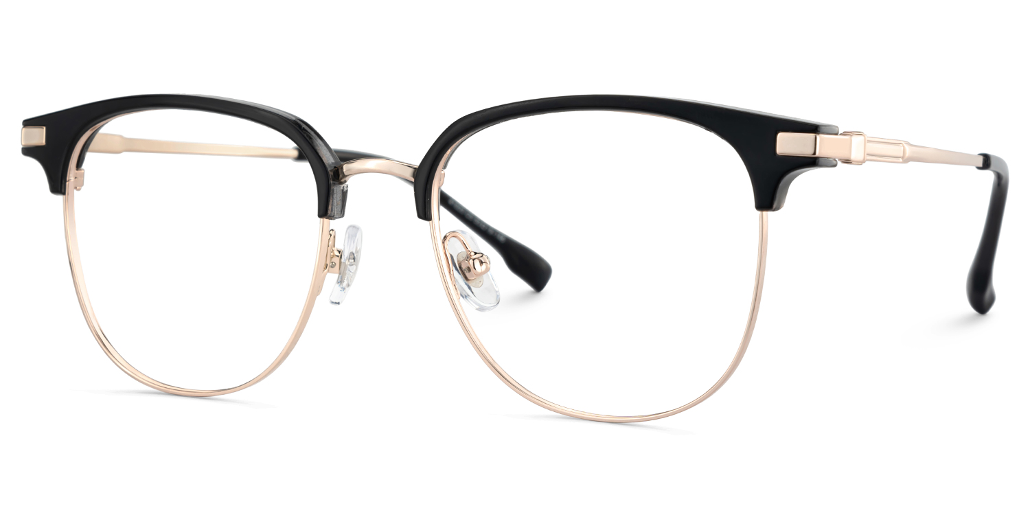 Oversized Browline Glasses With Black and Matte Gold Color3