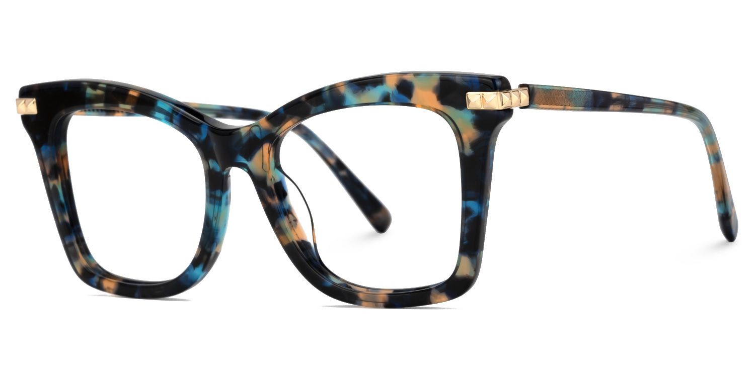 Alycia Designer Eyeglasses in Square Blue-Tortoise Frame1