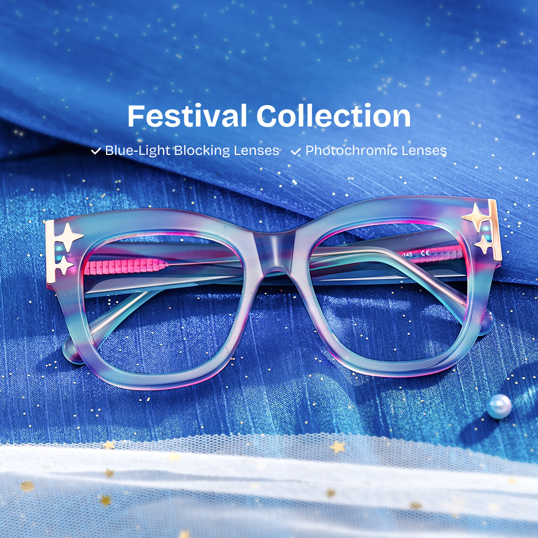 Minfia Square Blue Purple Glasses0