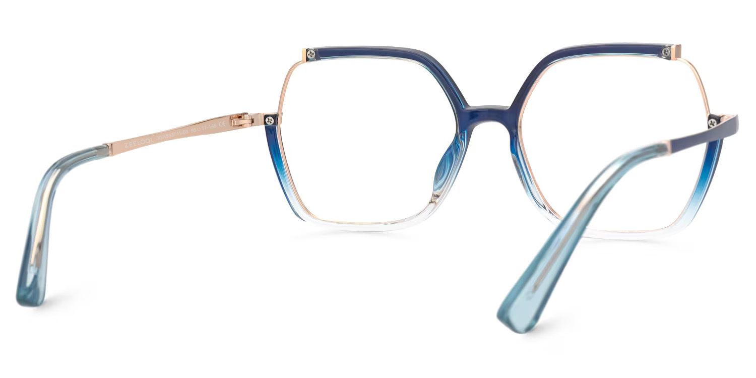 Alexia Mixed-Materials Square Blue Frame Glasses | ZEELOOL UK6