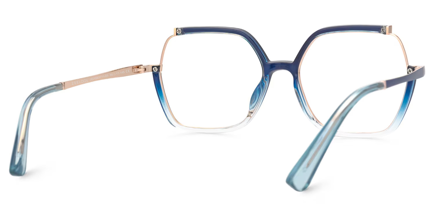Alexia Mixed-Materials Square Blue Frame Glasses | ZEELOOL UK6