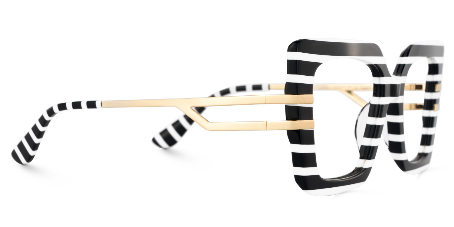 Square Frame Fashion Glasses With Black-White Strips3