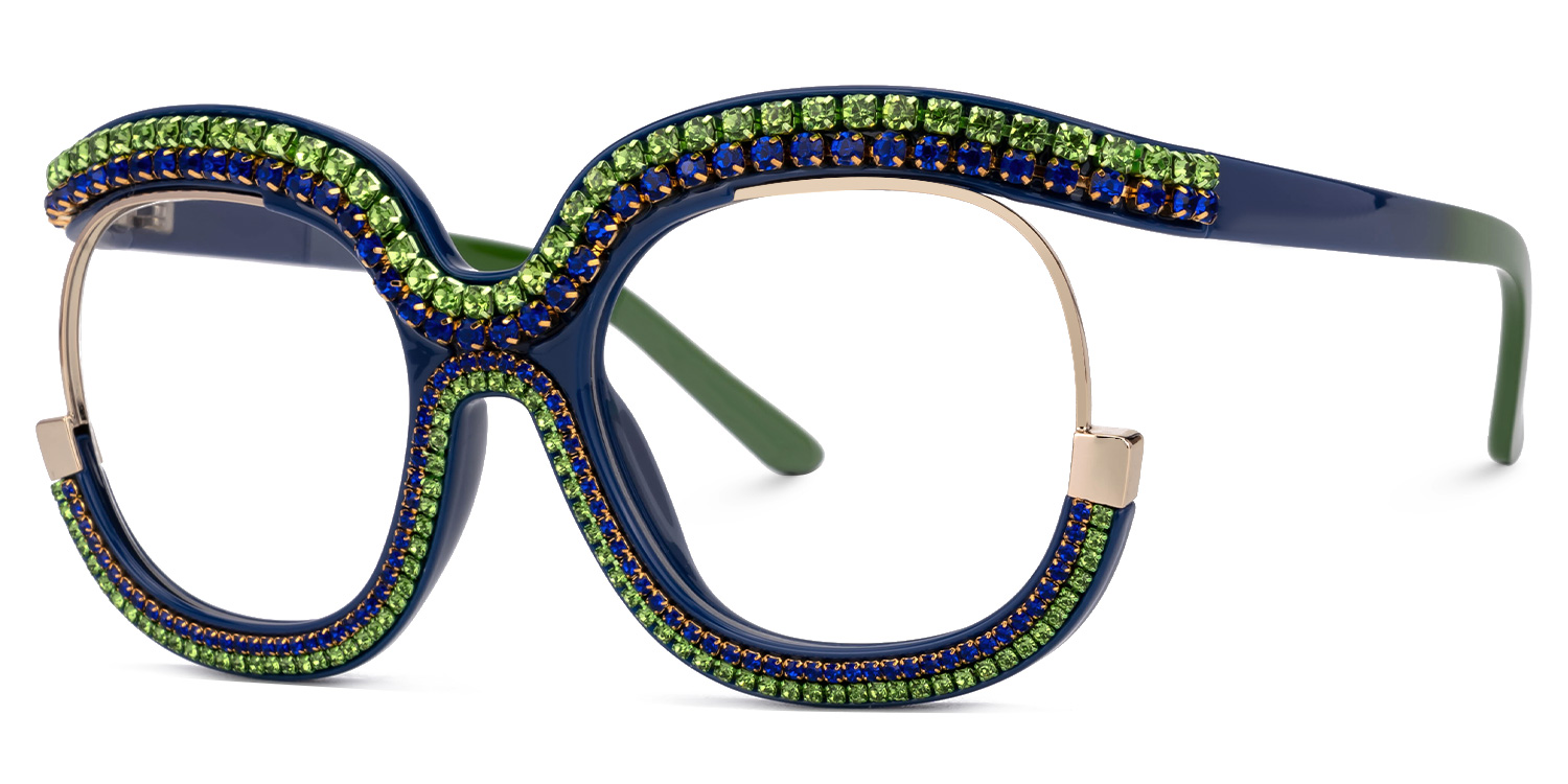 Veasley Square Green-Blue Rhinestone Glasses1