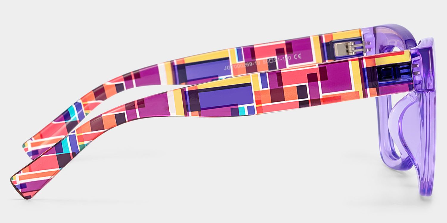 Malcolm Large Clear Purple Glasses with Colorful Plaid Arms | Zeelool3
