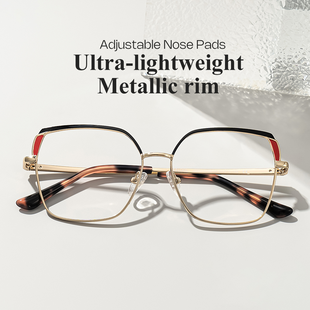 Shayla Metal Square Black Red Frame Glasses | ZEELOOL UK0