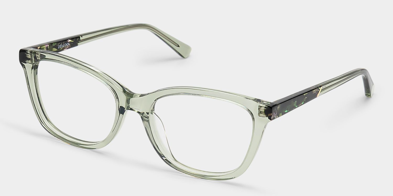 Cassia Clear Green Rectangle Acetate Glasses Frames | ZEELOOL3