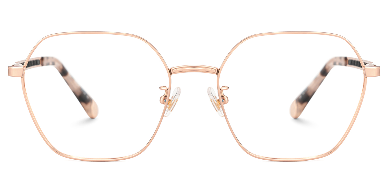 Rose Gold Hexagon Glasses On Face With Tortoise Temples0