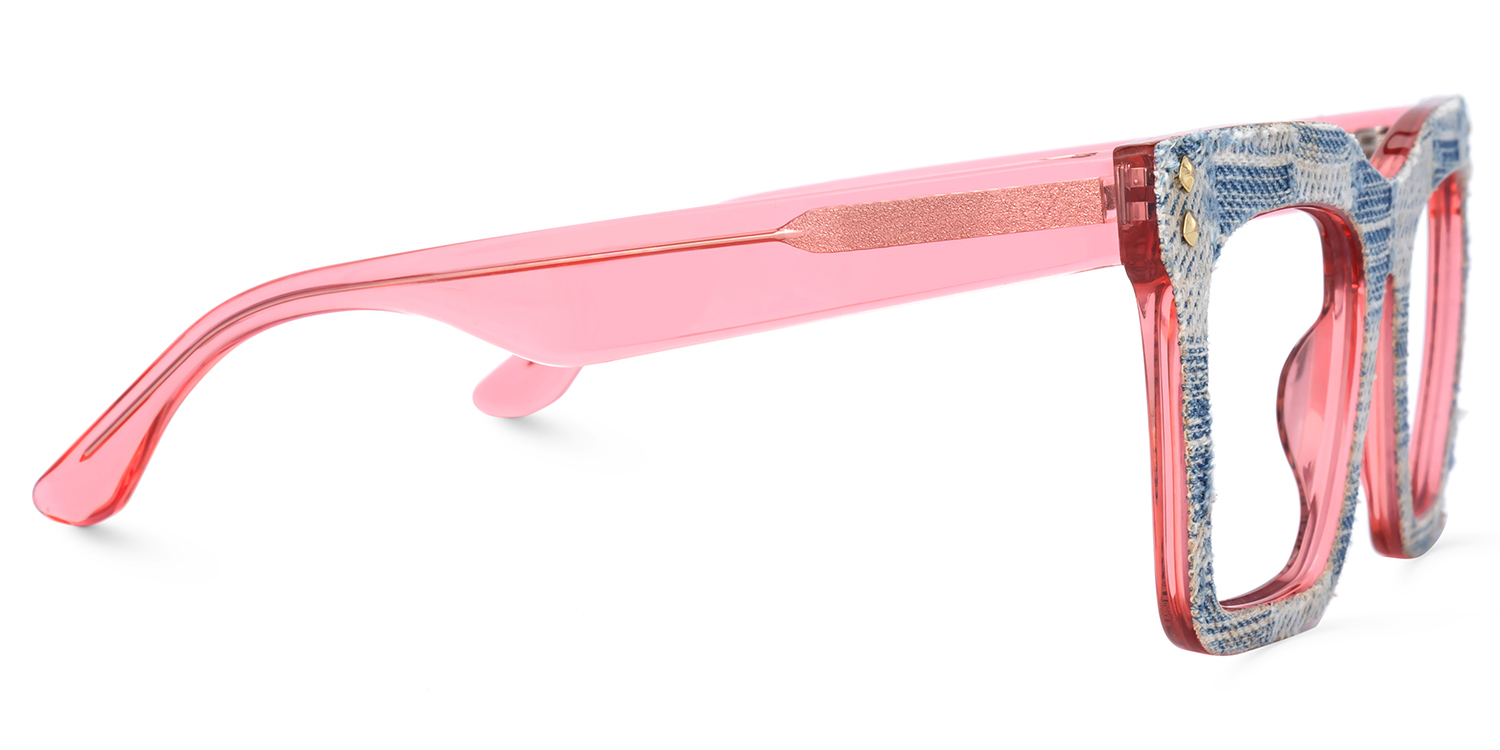 Women's Blue Frame Glasses With Pink Temples2