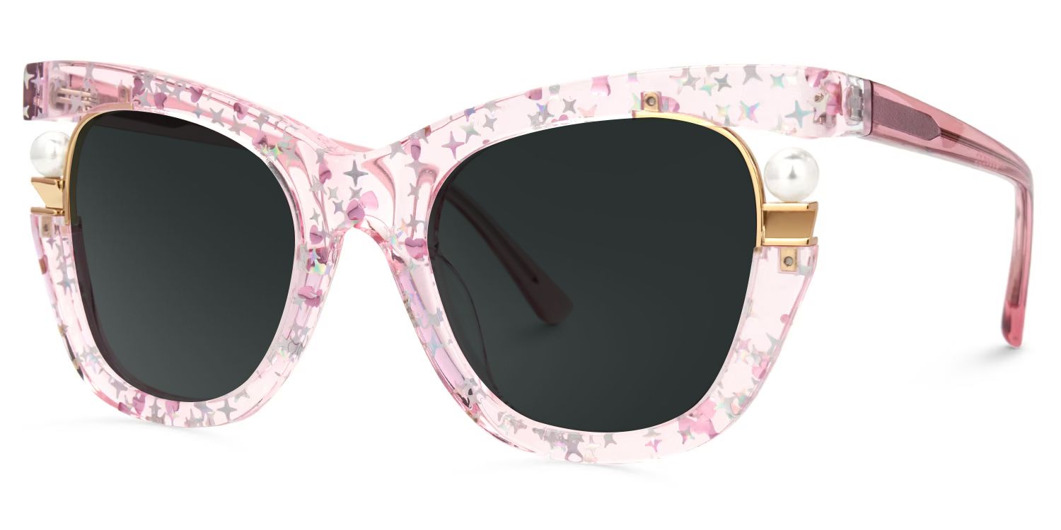 Transparent Pink Sunglasses with Pearl and Glitter Stars1