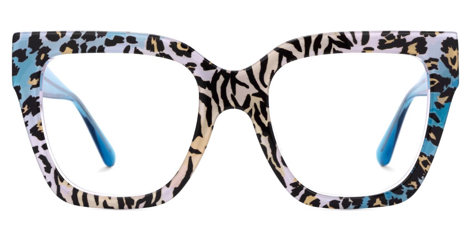 Affordable Blue Leopard Frame Ruby Square Glasses | ZEELOOL UK0
