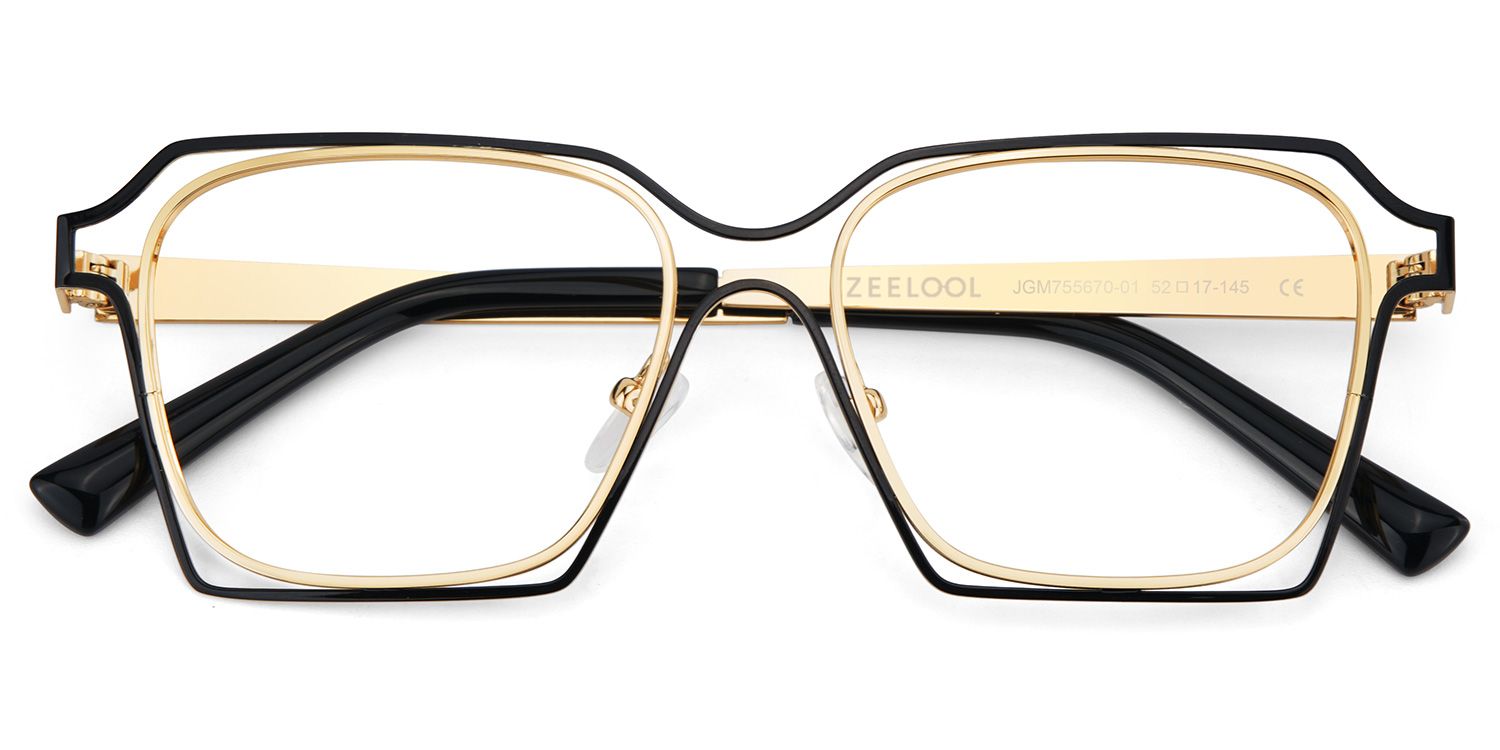 Foday Black Gold Frame Prescription Glasses with Geometric Shape2