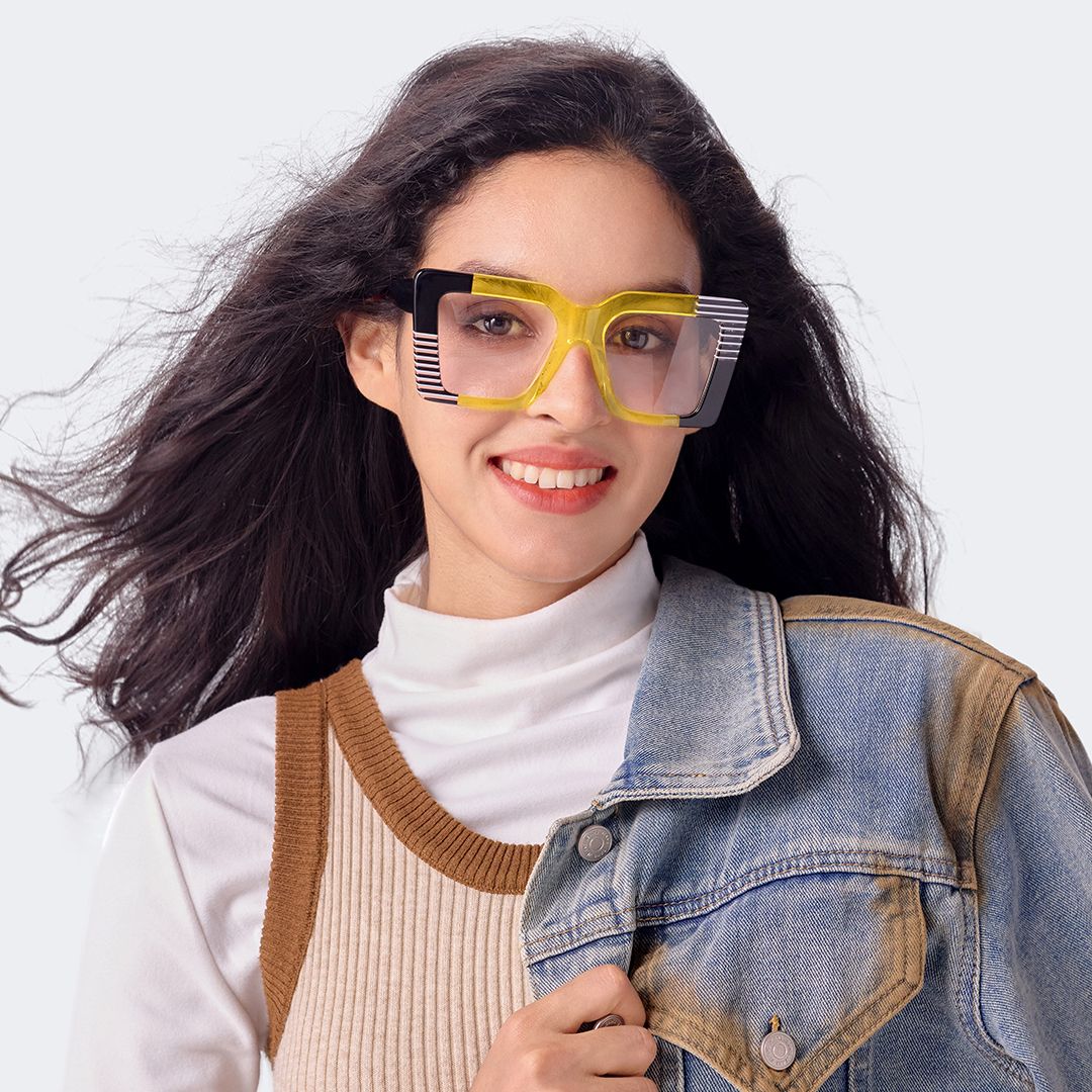 Shamika Large Black and Yellow Eyeglasses with Rectangle Frames | ZEELOOL UK6