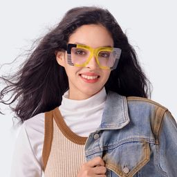 Shamika Yellow Rectangle Glasses6