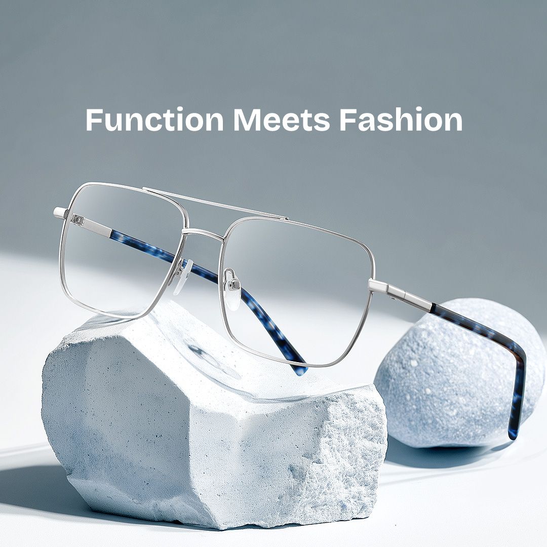 Iris Silver Frame Glasses with Aviator Frame Online | ZEELOOL UK0