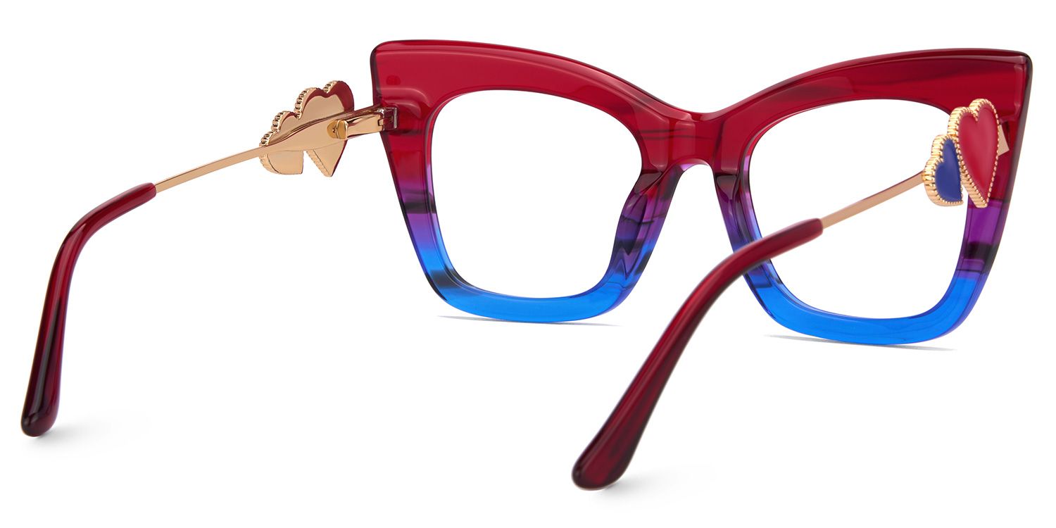 Cagle Designer Eyeglasses in Cateye Red-Blue Frame3