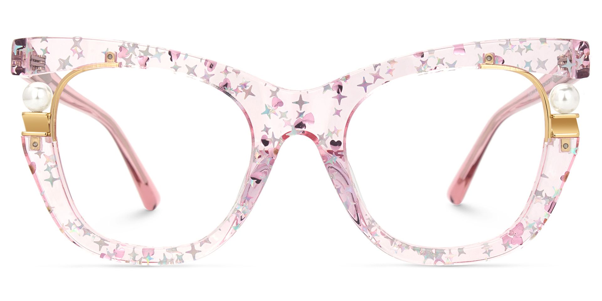 Transparent Pink Glasses with Pearl and Glitter Stars2