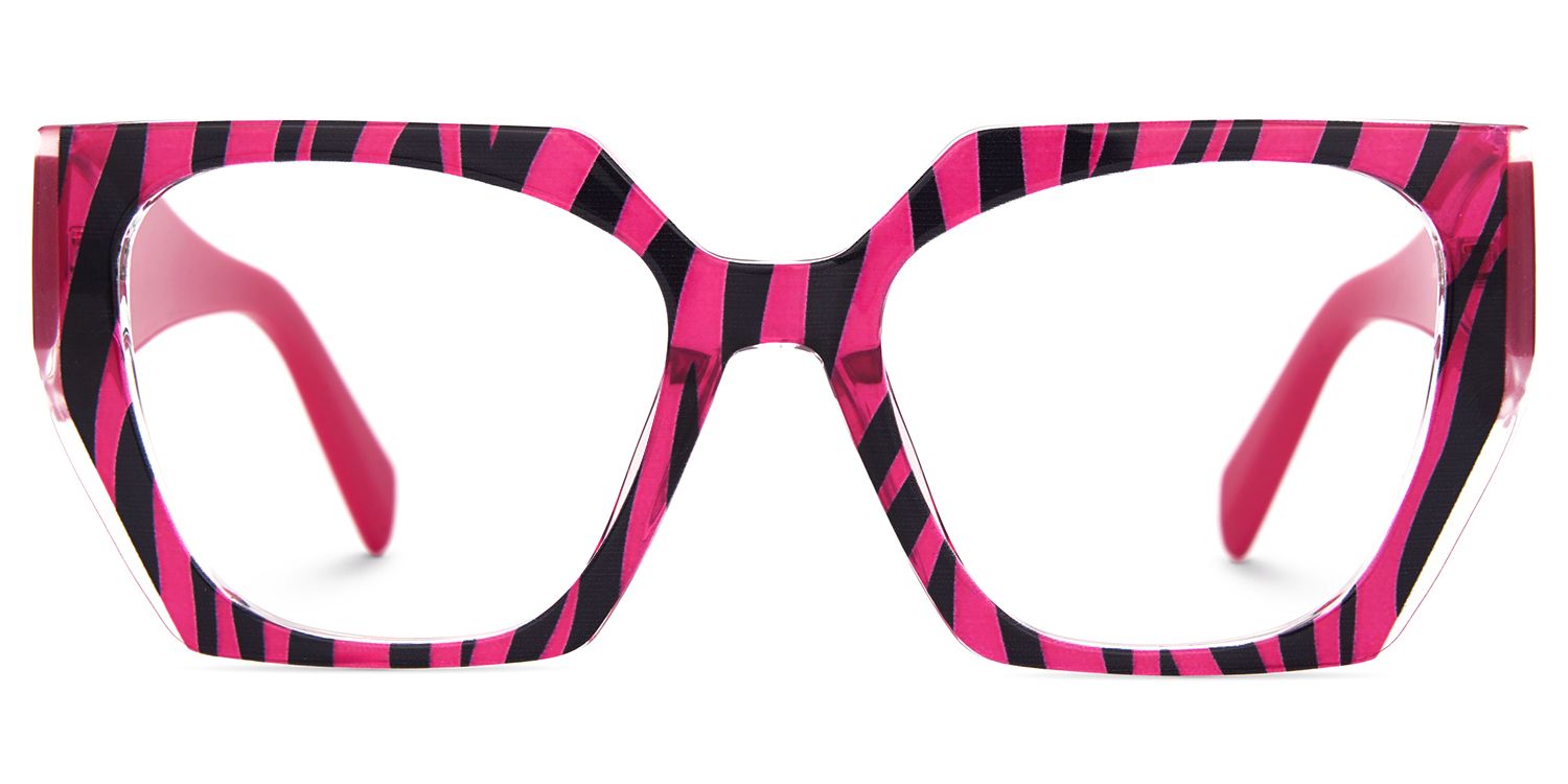 Affordable Hot Pink Zebra Hexagon Shaped Prescription Glasses2