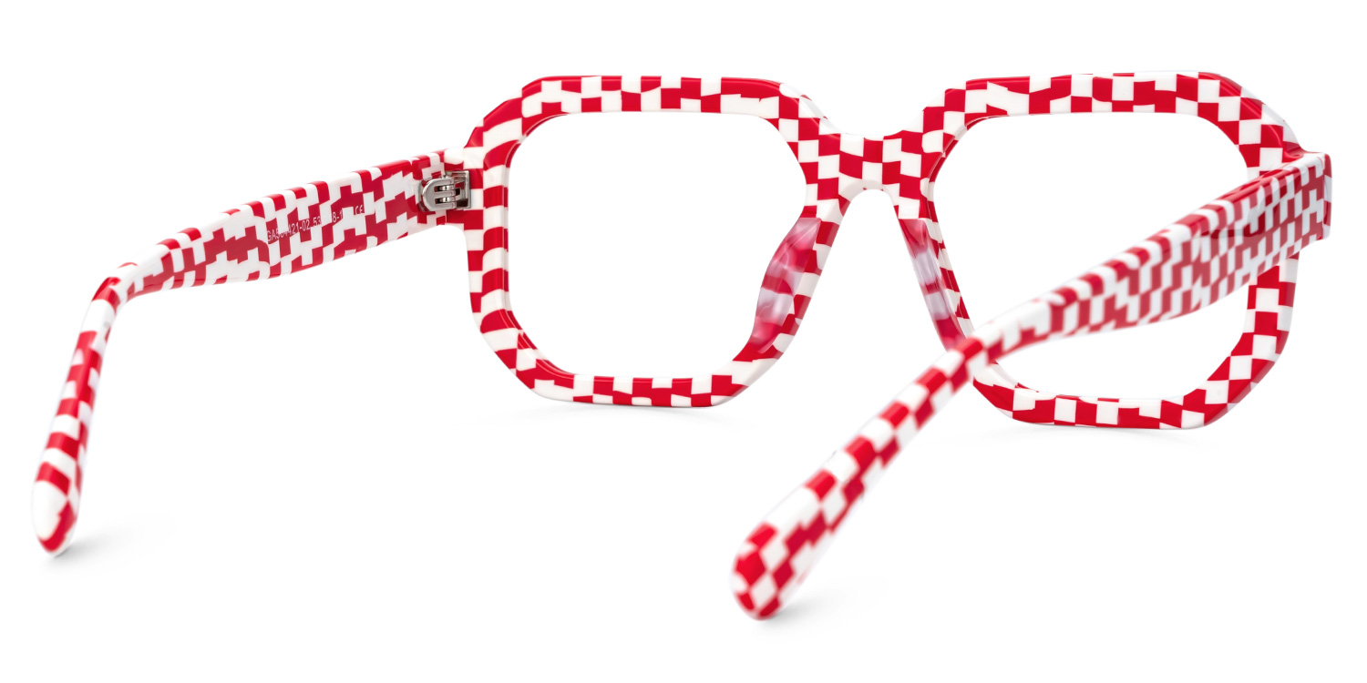 Joeann Geometric Red Checkered Glasses3