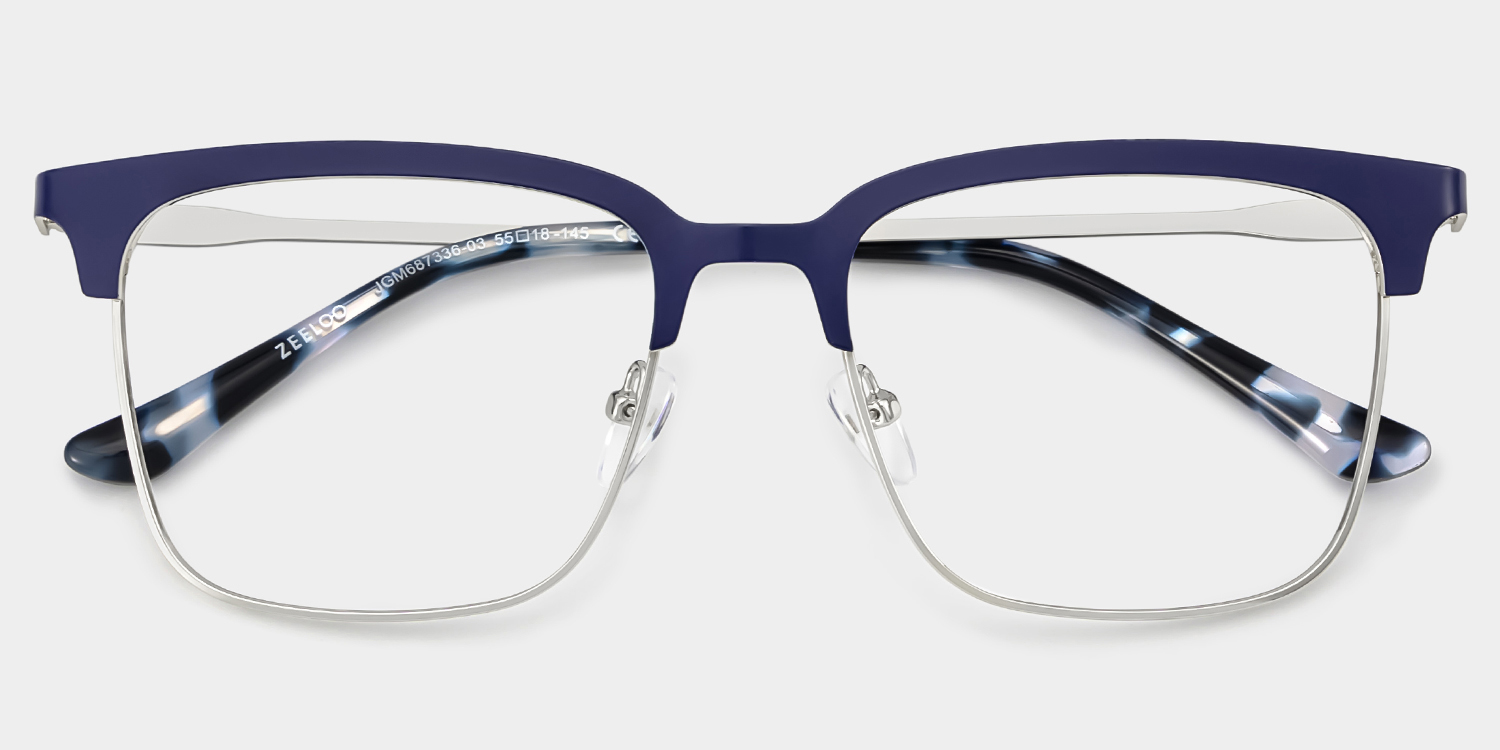 Cleo Blue Silver Frame Glasses with Browline Frame Online | ZEELOOL UK2