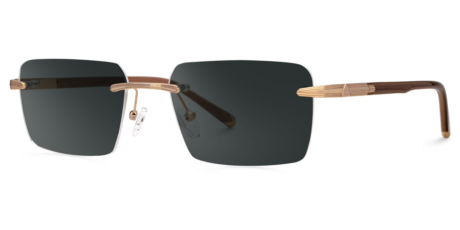 Brown Mixed-Materials Rectangle Sunglasses- Savitrie1